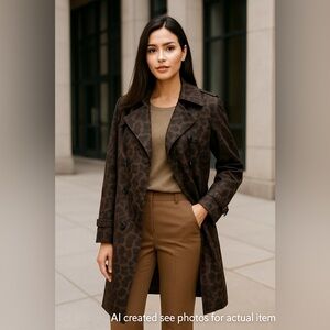 SANYO CAROL COHEN S brown/black lined animal print trench pockets epaulets